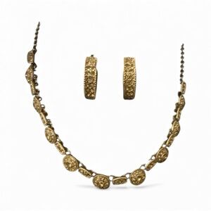 Monet Signed Necklace & Earring Set Gold Tone Rhinestones 17 1/2”